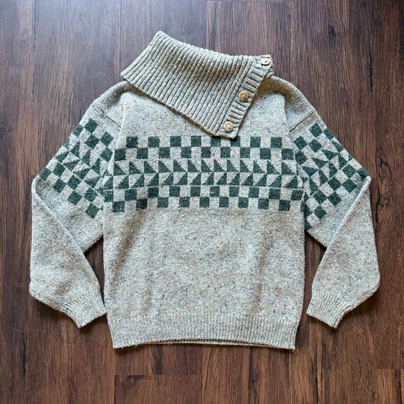 Vintage Gap Wool Blend Sweater Small Fair Isle Checkered Shawl Collar - Picture 1 of 8